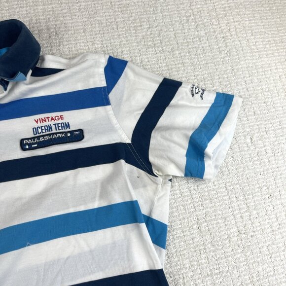Paul & Shark Mens Sz L Blue Stripped Polo Ocean Team Royal Club *Stained Read* - Picture 4 of 16